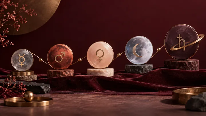 Five generic illustrative planetary tokens form a tactile visual path from communication and action to care, safety, and lasting responsibility.