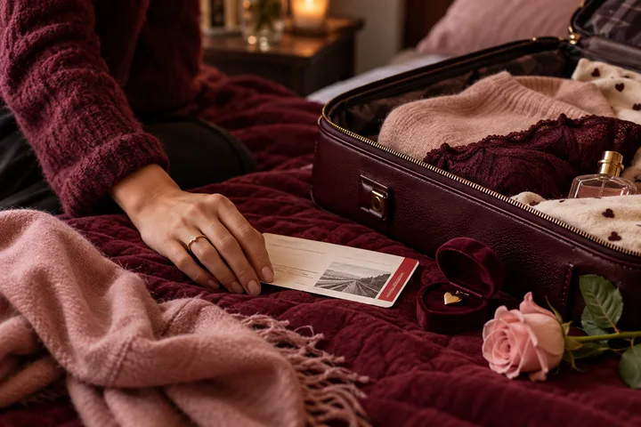 Editorial illustration accompanying: What should I ask when his idea of romance always requires me to travel?