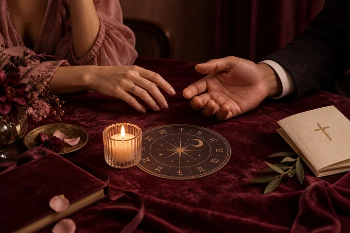 Editorial illustration accompanying: What should I notice if a man wants me to adopt his religion before he will commit?